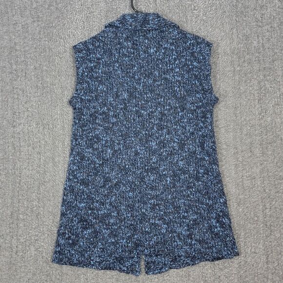 Chicos Cardigan Sweater Vest 1 Womens Medium Blue Black Wool Blend Knit Tunic - Picture 7 of 11